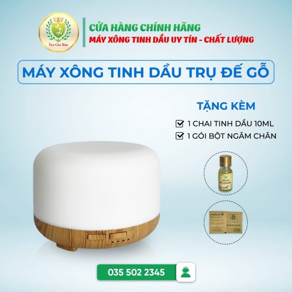 máy xông tinh dầu trụ đế gỗ